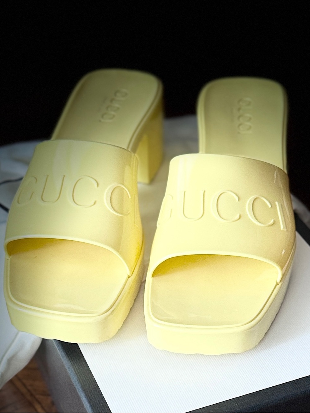 Gucci Pale Yellow Platform Jelly Slide Sandals